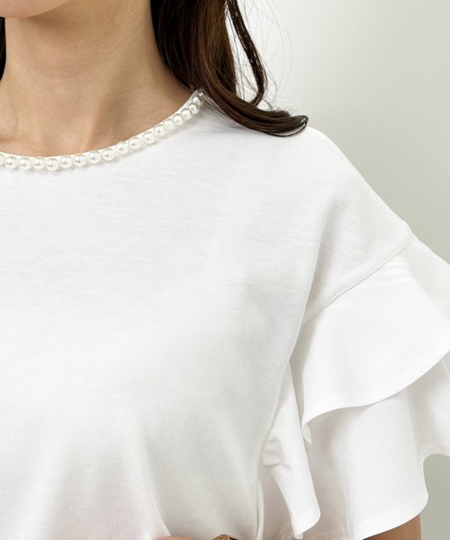 INGNI(イング)の「襟パール付き/袖フリル半袖Tシャツ(Tシャツ/カットソー・レディース・ブラック/オフホワイト/ブルー/マスタード・M)」の21枚目の写真