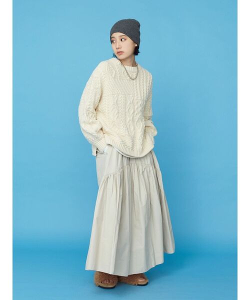 アングリッド　ニット　クリーム色 フリル付き クロップドセーター ANGIE ニット セーター 透かし編み クロップド丈 メッシュニット