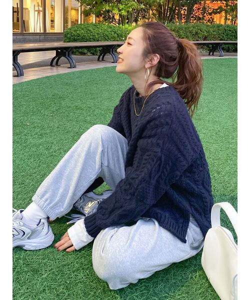 Ungrid（アングリッド）の「【WEB限定】パッチワークケーブルニット（ニット/セーター・レディース・オレンジ/ネイビー/アイボリー/チャコールグレー/ブルー・FREE）」の19枚目の写真