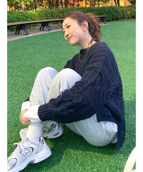 Ungrid（アングリッド）の「【WEB限定】パッチワークケーブルニット（ニット/セーター・レディース・オレンジ/ネイビー/アイボリー/チャコールグレー/ブルー・FREE）」の20枚目の写真