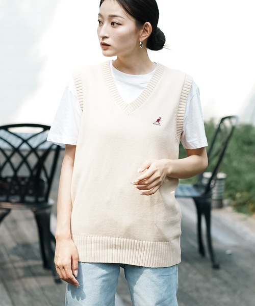 KANGOL(カンゴール)の「【KANGOL/カンゴール】スクールベスト 制服 高校生 中学生 JK DK ユニセックス コットン100% ロゴ刺繍 ワンポイント(ベスト・メンズ・ベージュ/ネイビー/グレー/ブラック・MEDIUM/LARGE)」の1枚目の写真