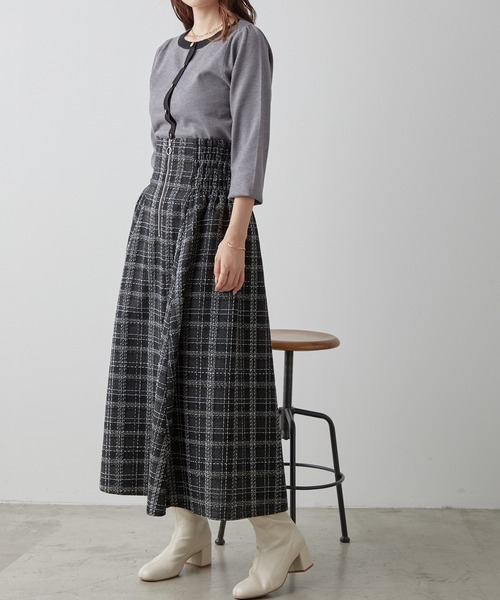 セール】前後2WAY/ジップアップツィードロングスカート（スカート