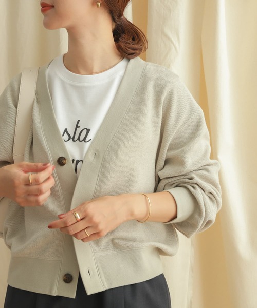 URBAN RESEARCH DOORS（アーバンリサーチドアーズ）の「『セットアップ対応』ブークレカットカーディガン（カーディガン/ボレロ・レディース・ライトベージュ/チャコールグレー・MEDIUM）」の3枚目の写真