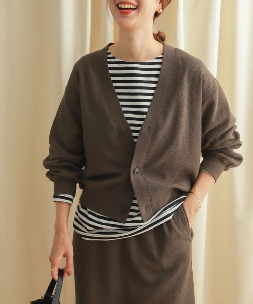 URBAN RESEARCH DOORS（アーバンリサーチドアーズ）の「『セットアップ対応』ブークレカットカーディガン（カーディガン/ボレロ・レディース・ライトベージュ/チャコールグレー・MEDIUM）」の12枚目の写真