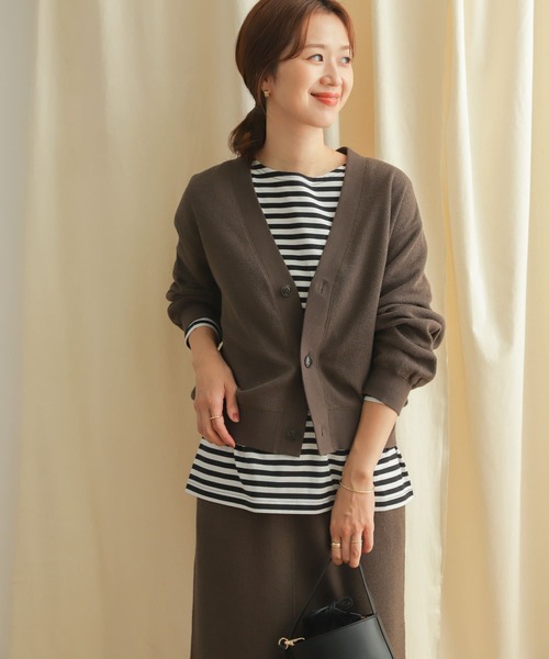 URBAN RESEARCH DOORS（アーバンリサーチドアーズ）の「『セットアップ対応』ブークレカットカーディガン（カーディガン/ボレロ・レディース・ライトベージュ/チャコールグレー・MEDIUM）」の13枚目の写真