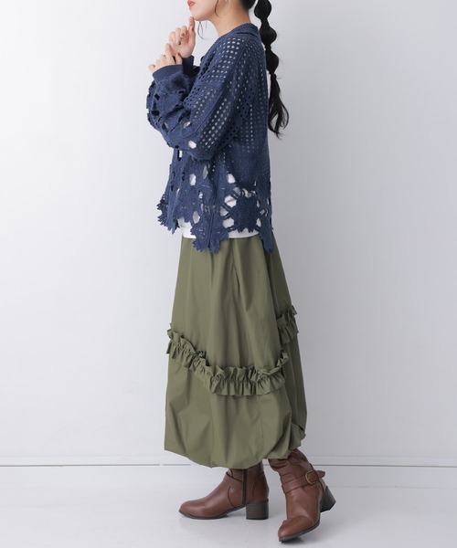 somari imagination（ソマリ イマジネーション）の「『透かし編みデザインニットカーディガン』（カーディガン/ボレロ・レディース・ホワイト/ネイビー・FREE）」の11枚目の写真