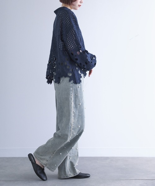 somari imagination（ソマリ イマジネーション）の「『透かし編みデザインニットカーディガン』（カーディガン/ボレロ・レディース・ホワイト/ネイビー・FREE）」の22枚目の写真