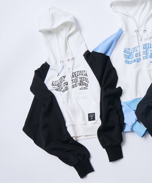 algy(アルジー)の「ラグランスリーブパーカー(パーカー・キッズ・ブラック/サックスブルー/オフホワイト・SMALL/XX-SMALL/X-SMALL/MEDIUM)」の2枚目の写真
