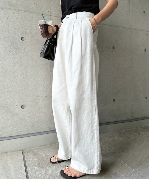 セール】コットンツイルハイウエストタックパンツ（その他パンツ