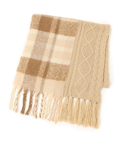 SHIPS（シップス）の「* ニット コンビ チェック ストール 23AW ◇（ストール/ショール・レディース・ベージュ/ダークグレー/ライトグレー/グリーン・ONE SIZE）」の6枚目の写真