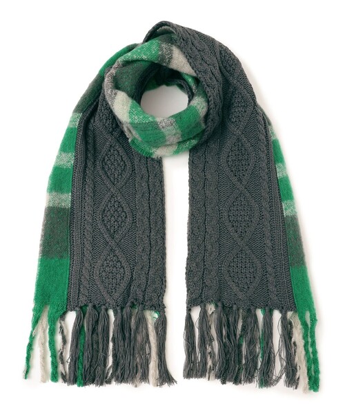 SHIPS（シップス）の「* ニット コンビ チェック ストール 23AW ◇（ストール/ショール・レディース・ベージュ/ダークグレー/ライトグレー/グリーン・ONE SIZE）」の5枚目の写真
