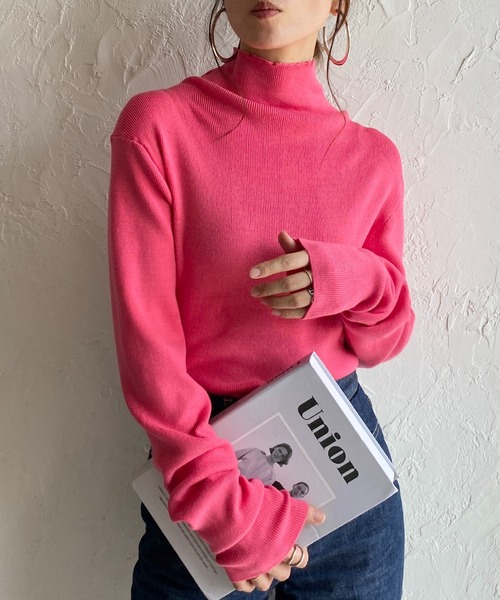 She's Closet(シーズクローゼット)の「ハイネックタイト長袖リブニットプルオーバートップス(ニット/セーター・レディース・ブラック×ホワイト/アイボリー/ブラック/ピンク/ブルー/グリーン/グレー/レッド/イエロー/ブルー系その他/ライトグレー/ブラウン/セージグリーン・FREE)」の13枚目の写真