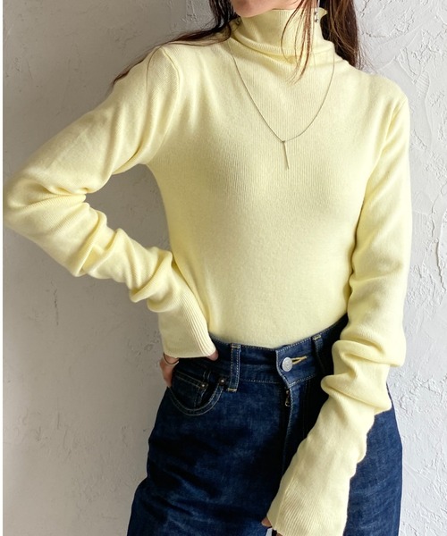 She's Closet(シーズクローゼット)の「ハイネックタイト長袖リブニットプルオーバートップス(ニット/セーター・レディース・ブラック×ホワイト/アイボリー/ブラック/ピンク/ブルー/グリーン/グレー/レッド/イエロー/ブルー系その他/ライトグレー/ブラウン/セージグリーン・FREE)」の12枚目の写真