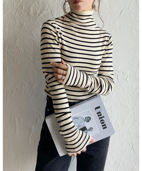 She's Closet(シーズクローゼット)の「ハイネックタイト長袖リブニットプルオーバートップス(ニット/セーター・レディース・ブラック×ホワイト/アイボリー/ブラック/ピンク/ブルー/グリーン/グレー/レッド/イエロー/ブルー系その他/ライトグレー/ブラウン/セージグリーン・FREE)」の16枚目の写真