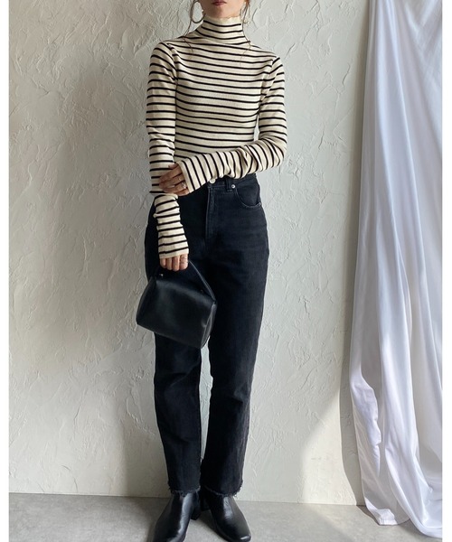 She's Closet(シーズクローゼット)の「ハイネックタイト長袖リブニットプルオーバートップス(ニット/セーター・レディース・ブラック×ホワイト/アイボリー/ブラック/ピンク/ブルー/グリーン/グレー/レッド/イエロー/ブルー系その他/ライトグレー/ブラウン/セージグリーン・FREE)」の22枚目の写真