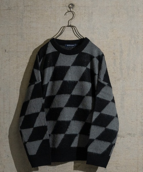 JOHN'S CLOSET(ジョンズクローゼット)の「【50】ダブルジャガード モヘアライク マルチパターン オーバーサイズ ニット(ニット/セーター・メンズ・ブラック系その他/ブラック系その他6/ホワイト系その他4/ホワイト系その他3/ブラック系その他2/ベージュ系その他2/ブラウン系その他2/ブラウン系その他5/マスタード/ベージュ/ブラック系その他3/ベージュ系その他3/ブラック系その他5/ベージュ系その他6/ホワイト系その他/ホワイト/チャコールグレー/ブラック/グレー系その他4/ワイン・LARGE/MEDIUM)」の12枚目の写真