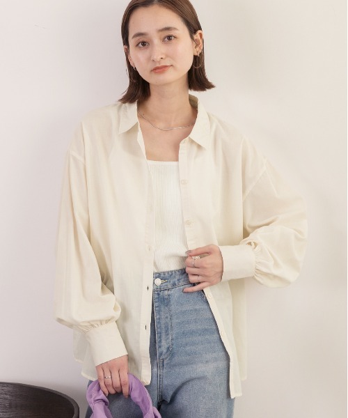 ad thie(アドティエ)の「ボリュームスリーブ オーバーサイズシャツ(シャツ/ブラウス・レディース・アイボリー/ネイビー×ホワイト/ブラウン/ブラック/ホワイト×イエロー・FREE)」の12枚目の写真
