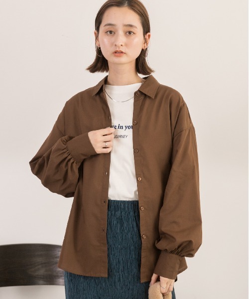 ad thie(アドティエ)の「ボリュームスリーブ オーバーサイズシャツ(シャツ/ブラウス・レディース・アイボリー/ネイビー×ホワイト/ブラウン/ブラック/ホワイト×イエロー・FREE)」の7枚目の写真