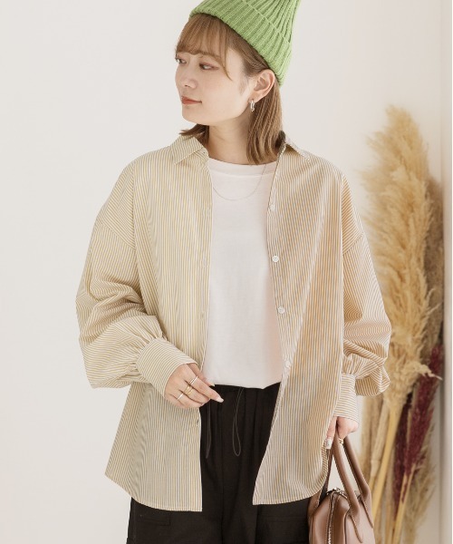 ad thie(アドティエ)の「ボリュームスリーブ オーバーサイズシャツ(シャツ/ブラウス・レディース・アイボリー/ネイビー×ホワイト/ブラウン/ブラック/ホワイト×イエロー・FREE)」の21枚目の写真