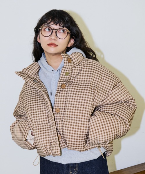 MERLOT（メルロー）の「チェックダウンジャケット（ダウンジャケット/コート・レディース・イエロー/ブラック・FREE）」の2枚目の写真