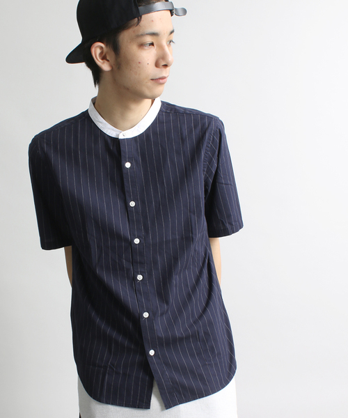 WEGO（ウィゴー）の「WEGO/バンドカラーシャツ（シャツ/ブラウス・メンズ・ネイビー/ブルー系その他/ホワイト系その他/ホワイト・LARGE/MEDIUM）」の4枚目の写真