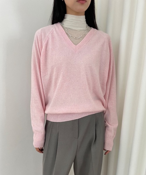 Didot.showroom（ディドット ショールーム）の「ウールブレンド ルーズ Vネック ニット（ニット/セーター・レディース・レッド/オートミール/パープル/グレー/ベビーピンク/ブラック/ラベンダー・FREE）」の6枚目の写真