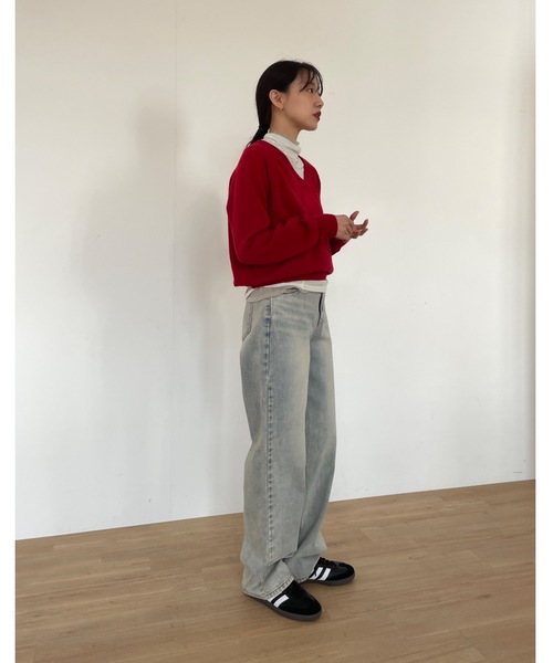 Didot.showroom（ディドット ショールーム）の「ウールブレンド ルーズ Vネック ニット（ニット/セーター・レディース・レッド/オートミール/パープル/グレー/ベビーピンク/ブラック/ラベンダー・FREE）」の17枚目の写真