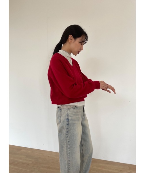 Didot.showroom（ディドット ショールーム）の「ウールブレンド ルーズ Vネック ニット（ニット/セーター・レディース・レッド/オートミール/パープル/グレー/ベビーピンク/ブラック/ラベンダー・FREE）」の21枚目の写真