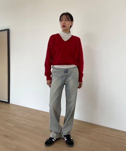 Didot.showroom（ディドット ショールーム）の「ウールブレンド ルーズ Vネック ニット（ニット/セーター・レディース・レッド/オートミール/パープル/グレー/ベビーピンク/ブラック/ラベンダー・FREE）」の22枚目の写真