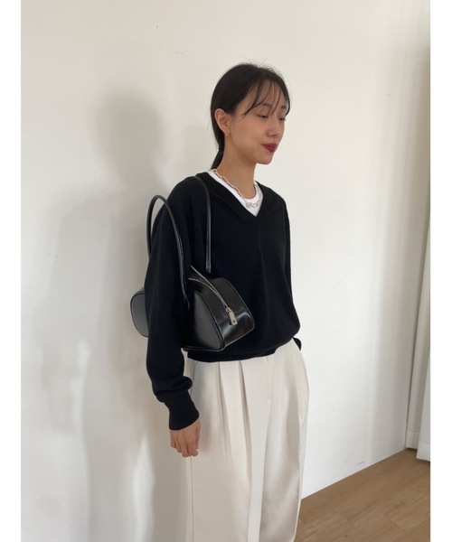 Didot.showroom（ディドット ショールーム）の「ウールブレンド ルーズ Vネック ニット（ニット/セーター・レディース・レッド/オートミール/パープル/グレー/ベビーピンク/ブラック/ラベンダー・FREE）」の14枚目の写真
