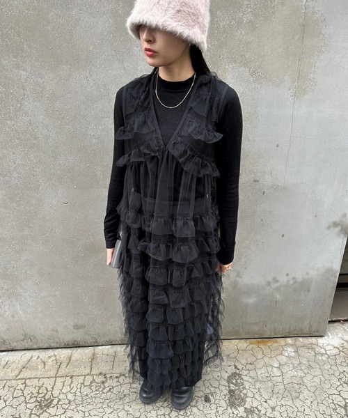 LIENCOEUR(リアンクール)の「チュールレイヤーロングビスチェ(タンクトップ・レディース・グレー/ブラック・FREE)」の17枚目の写真