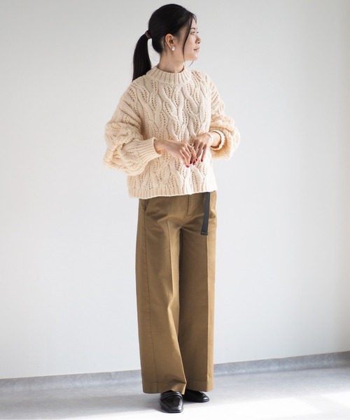 cepo（セポ）の「モックネックケーブルニット（ニット/セーター・レディース・グレー/オフホワイト/レッド・M）」の12枚目の写真