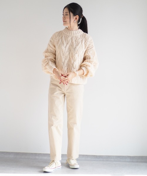 cepo（セポ）の「モックネックケーブルニット（ニット/セーター・レディース・グレー/オフホワイト/レッド・M）」の9枚目の写真