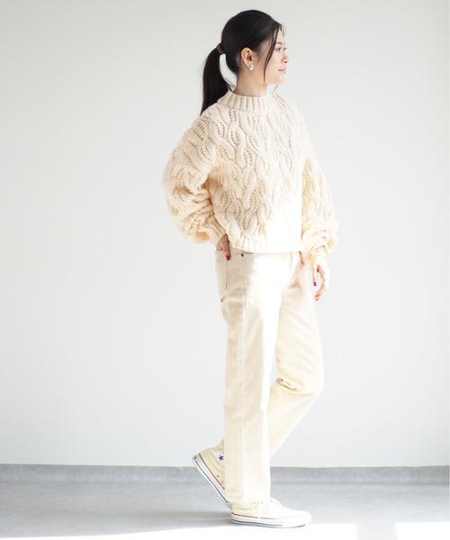 cepo（セポ）の「モックネックケーブルニット（ニット/セーター・レディース・グレー/オフホワイト/レッド・M）」の10枚目の写真