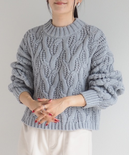 cepo（セポ）の「モックネックケーブルニット（ニット/セーター・レディース・グレー/オフホワイト/レッド・M）」の17枚目の写真