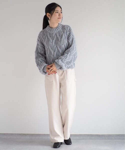 cepo（セポ）の「モックネックケーブルニット（ニット/セーター・レディース・グレー/オフホワイト/レッド・M）」の18枚目の写真