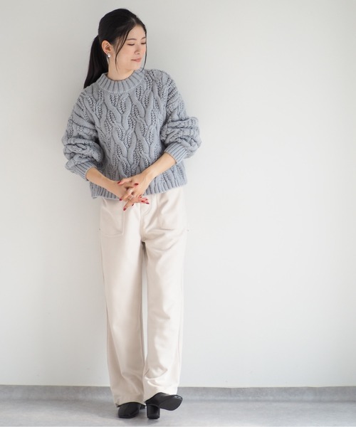 cepo（セポ）の「モックネックケーブルニット（ニット/セーター・レディース・グレー/オフホワイト/レッド・M）」の20枚目の写真