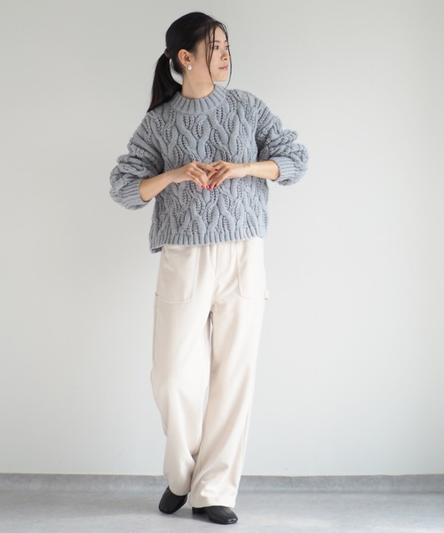 cepo（セポ）の「モックネックケーブルニット（ニット/セーター・レディース・グレー/オフホワイト/レッド・M）」の21枚目の写真