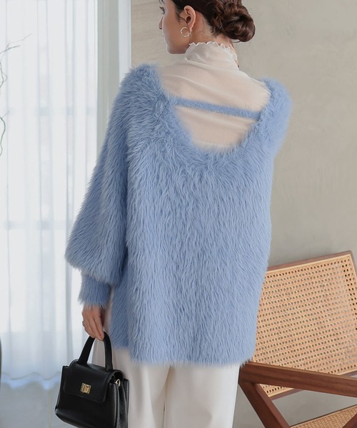 Petitle（プチレ）の「[ 低身長向けサイズ ] バックシャンシャギーボリュームニット（ニット/セーター・レディース・グレー/ブルー/オフホワイト・PM）」の3枚目の写真