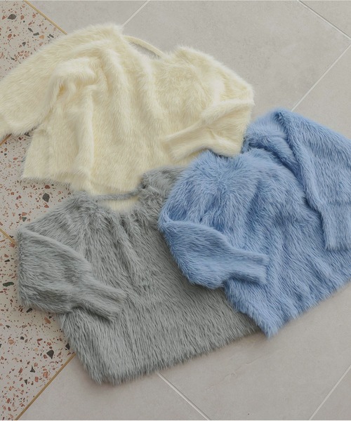 Petitle（プチレ）の「[ 低身長向けサイズ ] バックシャンシャギーボリュームニット（ニット/セーター・レディース・グレー/ブルー/オフホワイト・PM）」の12枚目の写真