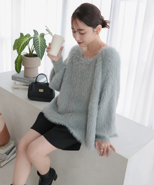 Petitle（プチレ）の「[ 低身長向けサイズ ] バックシャンシャギーボリュームニット（ニット/セーター・レディース・グレー/ブルー/オフホワイト・PM）」の11枚目の写真