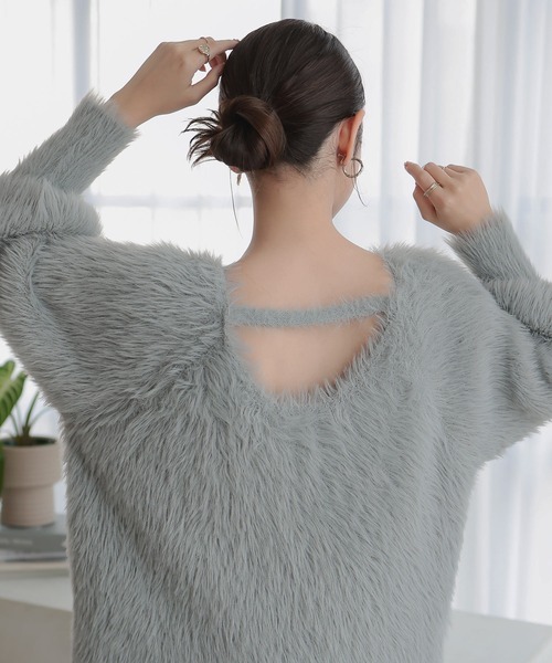 Petitle（プチレ）の「[ 低身長向けサイズ ] バックシャンシャギーボリュームニット（ニット/セーター・レディース・グレー/ブルー/オフホワイト・PM）」の9枚目の写真