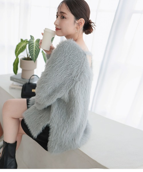 Petitle（プチレ）の「[ 低身長向けサイズ ] バックシャンシャギーボリュームニット（ニット/セーター・レディース・グレー/ブルー/オフホワイト・PM）」の16枚目の写真