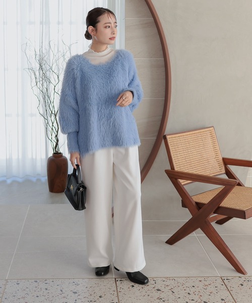 Petitle（プチレ）の「[ 低身長向けサイズ ] バックシャンシャギーボリュームニット（ニット/セーター・レディース・グレー/ブルー/オフホワイト・PM）」の17枚目の写真