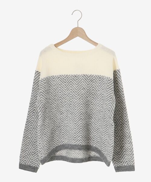 le.coeur blanc（ルクールブラン）の「ヘリンボーン柄ボートネックニット（ニット/セーター・レディース・ブラック系その他/グレー系その他/ホワイト系その他2・38）」の4枚目の写真