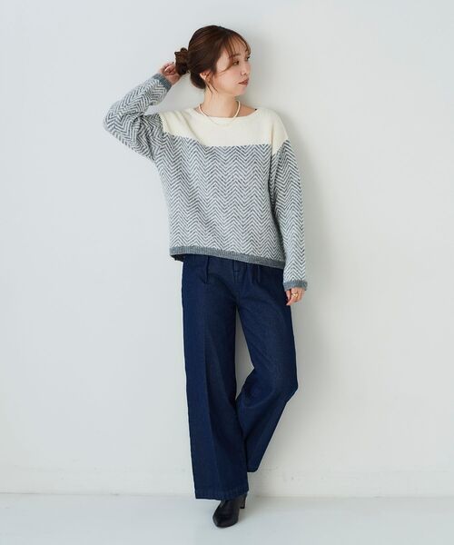 le.coeur blanc（ルクールブラン）の「ヘリンボーン柄ボートネックニット（ニット/セーター・レディース・ブラック系その他/グレー系その他/ホワイト系その他2・38）」の9枚目の写真