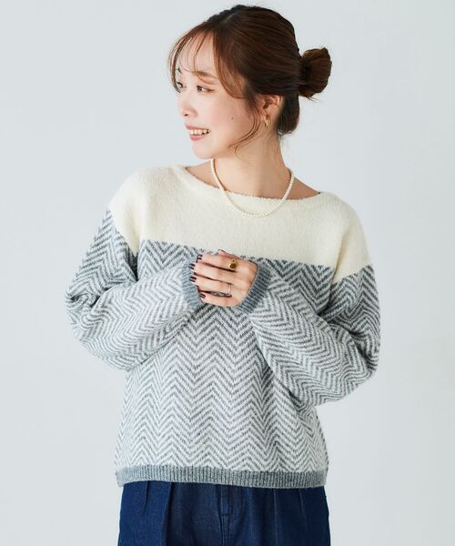 le.coeur blanc（ルクールブラン）の「ヘリンボーン柄ボートネックニット（ニット/セーター・レディース・ブラック系その他/グレー系その他/ホワイト系その他2・38）」の19枚目の写真