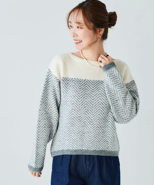 le.coeur blanc（ルクールブラン）の「ヘリンボーン柄ボートネックニット（ニット/セーター・レディース・ブラック系その他/グレー系その他/ホワイト系その他2・38）」の20枚目の写真