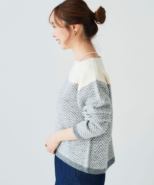le.coeur blanc（ルクールブラン）の「ヘリンボーン柄ボートネックニット（ニット/セーター・レディース・ブラック系その他/グレー系その他/ホワイト系その他2・38）」の21枚目の写真