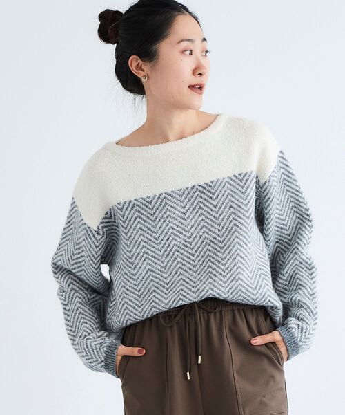 le.coeur blanc（ルクールブラン）の「ヘリンボーン柄ボートネックニット（ニット/セーター・レディース・ブラック系その他/グレー系その他/ホワイト系その他2・38）」の22枚目の写真
